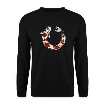 Koi Fische Enso – Japanische Zen Kunst - Unisex Pullover - Schwarz - Vorne - Alina (178cm) & Michal (187cm)