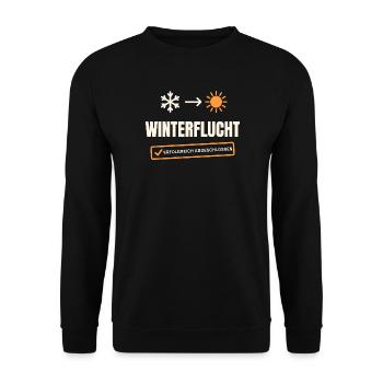 Winterflucht abgeschlossen - Unisex Pullover - Schwarz - Vorne - Alina (178cm) & Michal (187cm)