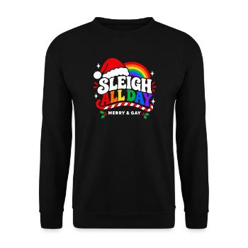 Sleigh All Day – Merry & Gay Pride Weihnachten - Unisex Pullover - Schwarz - Vorne - Alina (178cm) & Michal (187cm)