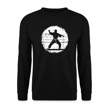 Karateka Zeichnung - Unisex Pullover - Schwarz - Vorne - Alina (178cm) & Michal (187cm)