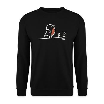 Rotkehlchen – Minimalistische Linienkunst - Unisex Pullover - Schwarz - Vorne - Alina (178cm) & Michal (187cm)