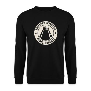 Staatlich geprüfter Pudel Experte – Kegeln - Unisex Pullover - Schwarz - Vorne - Alina (178cm) & Michal (187cm)