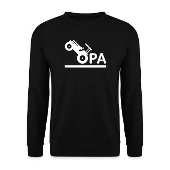 Opa mit Traktor – Weiß - Unisex Pullover - Schwarz - Vorne - Alina (178cm) & Michal (187cm)