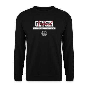 Geysir Island Koordinaten Reise Souvenir - Unisex Pullover - Schwarz - Vorne - Alina (178cm) & Michal (187cm)
