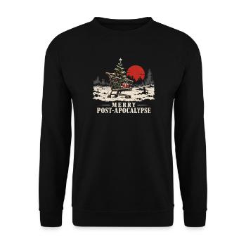 Fröhlicher postapokalyptischer Weihnachtswitz – schwarzer Humor - Unisex Pullover - Schwarz - Vorne - Alina (178cm) & Michal (187cm)