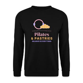Pilates- und Gebäcklehrer – lustiger Pilates-Lehrer - Unisex Pullover - Schwarz - Vorne - Alina (178cm) & Michal (187cm)
