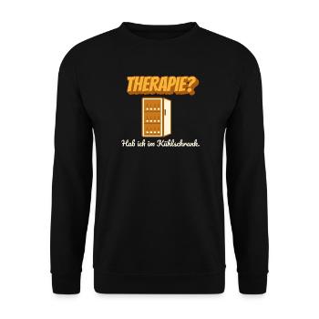 Therapie? Kühlschrank! – Bier Humor - Unisex Pullover - Schwarz - Vorne - Alina (178cm) & Michal (187cm)