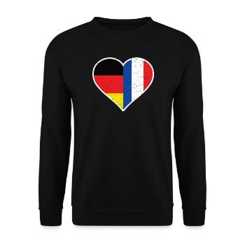 Vintage Germany France Flag Heart | French German - Unisex Pullover - Schwarz - Vorne - Alina (178cm) & Michal (187cm)