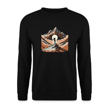 Gipfelwanderer im Sonnenaufgang - Unisex Pullover - Schwarz - Vorne - Alina (178cm) & Michal (187cm)