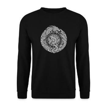 Der Drache im Runenkreis – Wächter des Hortes - Unisex Pullover - Schwarz - Vorne - Alina (178cm) & Michal (187cm)