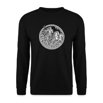 Neptun und die Seepferde im Flechtring - Unisex Pullover - Schwarz - Vorne - Alina (178cm) & Michal (187cm)
