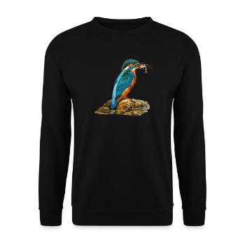 Eisvogel beim Fischfang Vintage Angler & Vogel Fan - Unisex Pullover - Schwarz - Vorne - Alina (178cm) & Michal (187cm)