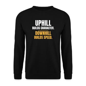 Bergaufbau baut Charakter Bergab steigert Geschwindigkeit - Unisex Pullover - Schwarz - Vorne - Alina (178cm) & Michal (187cm)