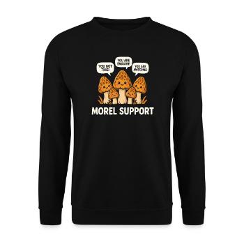 Süße Morcheln Kawaii Pilze Niedliches Pilzmotiv - Unisex Pullover - Schwarz - Vorne - Alina (178cm) & Michal (187cm)