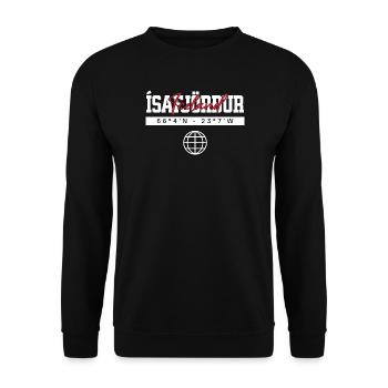 Ísafjörður Island Koordinaten Reise Souvenir - Unisex Pullover - Schwarz - Vorne - Alina (178cm) & Michal (187cm)
