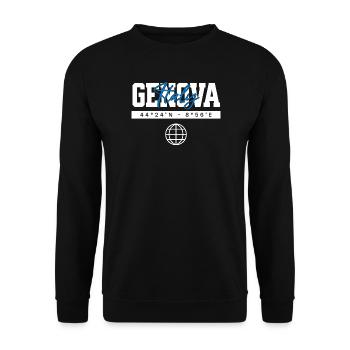 Genova Italien Koordinaten Reise Souvenir - Unisex Pullover - Schwarz - Vorne - Alina (178cm) & Michal (187cm)