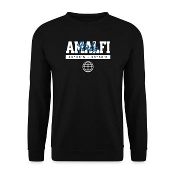 Amalfi Italien Koordinaten Reise Souvenir - Unisex Pullover - Schwarz - Vorne - Alina (178cm) & Michal (187cm)