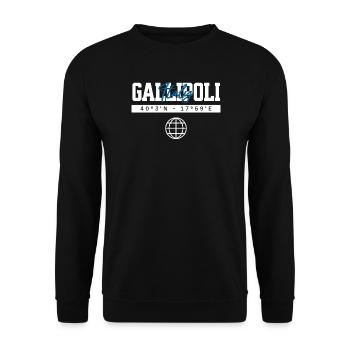 Gallipoli Italien Koordinaten Reise Souvenir - Unisex Pullover - Schwarz - Vorne - Alina (178cm) & Michal (187cm)
