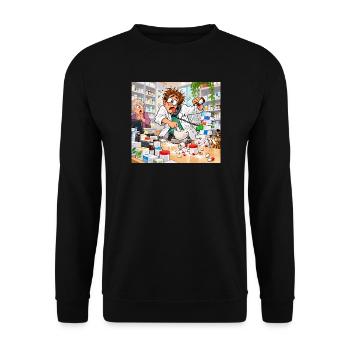 Apothekerchaos im Labor-Comic - Unisex Pullover - Schwarz - Vorne - Alina (178cm) & Michal (187cm)