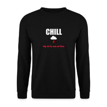 Entspann dich, meine KI ist aus der Reihe gelaufen - Unisex Pullover - Schwarz - Vorne - Alina (178cm) & Michal (187cm)