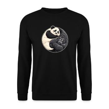 Zen-Panda und mürrischer Gorilla – Yin-Yang-Humor - Unisex Pullover - Schwarz - Vorne - Alina (178cm) & Michal (187cm)