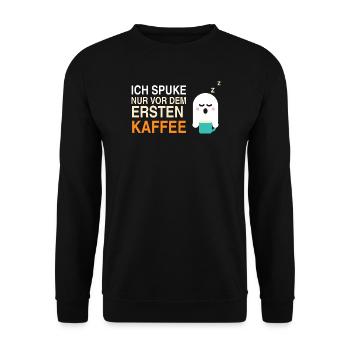 Nur vor dem ersten Kaffee – Müder Geist - Unisex Pullover - Schwarz - Vorne - Alina (178cm) & Michal (187cm)