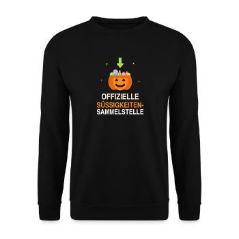 Offizielle Süßigkeiten-Sammelstelle Halloween - Unisex Pullover - Schwarz - Vorne - Alina (178cm) & Michal (187cm)