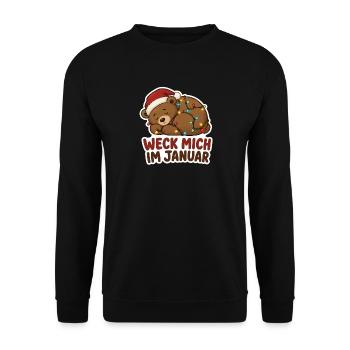 Schlafender Bär mit Lichterkette Januar - Unisex Pullover - Schwarz - Vorne - Alina (178cm) & Michal (187cm)
