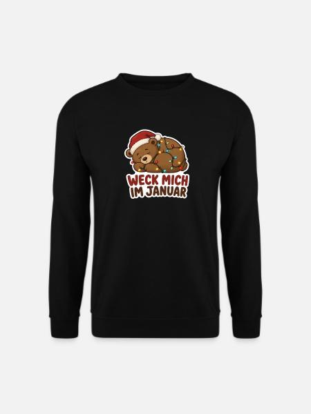 Schlafender Bär mit Lichterkette Januar - Unisex Pullover - Schwarz