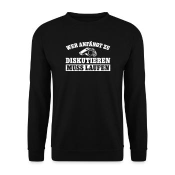Fußballtrainer Wer diskutiert muss laufen - Unisex Pullover - Schwarz - Vorne - Alina (178cm) & Michal (187cm)