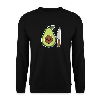 Avocado mit Lächeln & Messer Cartoon T-Shirt - Unisex Pullover - Schwarz - Vorne - Alina (178cm) & Michal (187cm)