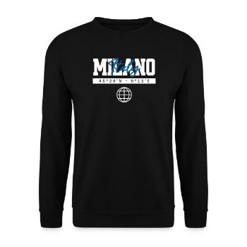 Mailand Italien Koordinaten Reise Souvenir - Unisex Pullover - Schwarz - Vorne - Alina (178cm) & Michal (187cm)