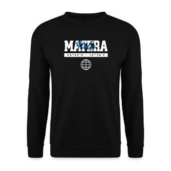 Matera Italien Koordinaten Reise Souvenir - Unisex Pullover - Schwarz - Vorne - Alina (178cm) & Michal (187cm)