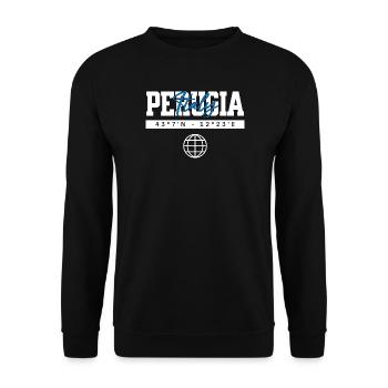 Perugia Italien Koordinaten Reise Souvenir - Unisex Pullover - Schwarz - Vorne - Alina (178cm) & Michal (187cm)