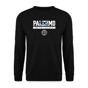Palermo Italien Koordinaten Reise Souvenir - Unisex Pullover - Schwarz - Vorne - Alina (178cm) & Michal (187cm)