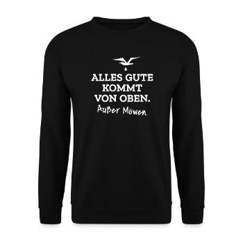 Alles Gute kommt von oben - Außer Möwen Lustig - Unisex Pullover - Schwarz - Vorne - Alina (178cm) & Michal (187cm)