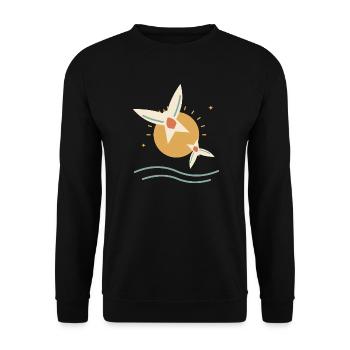 Schwalben bei Sonnenaufgang - Unisex Pullover - Schwarz - Vorne - Alina (178cm) & Michal (187cm)