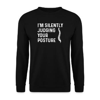 Ich beurteile still deine Haltung – Chiropraktiker - Unisex Pullover - Schwarz - Vorne - Alina (178cm) & Michal (187cm)