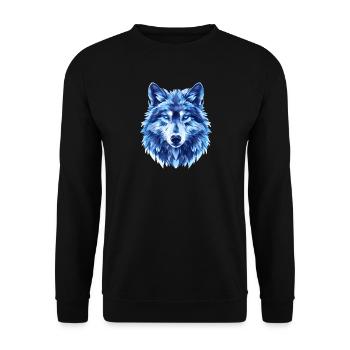 Blauer Wolf – Eisblauer Blick - Unisex Pullover - Schwarz - Vorne - Alina (178cm) & Michal (187cm)