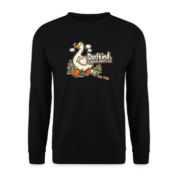 Dorfkind Spruch vom Dorf Dorfleben Heimatstolz - Unisex Pullover - Schwarz - Vorne - Alina (178cm) & Michal (187cm)