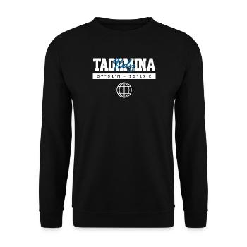 Taormina Italien Koordinaten Reise Souvenir - Unisex Pullover - Schwarz - Vorne - Alina (178cm) & Michal (187cm)