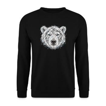 Blauäugiger Eisbär – Künstlerisches Porträt - Unisex Pullover - Schwarz - Vorne - Alina (178cm) & Michal (187cm)