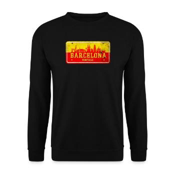 Barcelona Spanien Vintage Schild - Unisex Pullover - Schwarz - Vorne - Alina (178cm) & Michal (187cm)