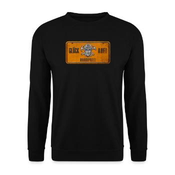 Glück auf Ruhrpott Schild - Unisex Pullover - Schwarz - Vorne - Alina (178cm) & Michal (187cm)