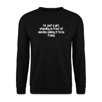 Friday Dreamer: Mädchen wartet aufs Wochenende - Unisex Pullover - Schwarz - Vorne - Alina (178cm) & Michal (187cm)