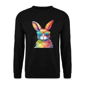 Lapin coloré cool avec des lunettes de soleil lapin - Sweat-shirt Unisexe - noir - Devant - Alina (178cm) & Michal (187cm)