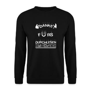 DANKE FÜRS DURCHLESEN - Unisex Pullover - Schwarz - Vorne - Alina (178cm) & Michal (187cm)