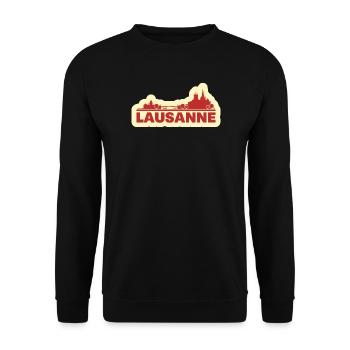 Lausanne Skyline Retro - Unisex Pullover - Schwarz - Vorne - Alina (178cm) & Michal (187cm)