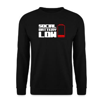 Geek Low Social Batterie - Unisex Pullover - Schwarz - Vorne - Alina (178cm) & Michal (187cm)