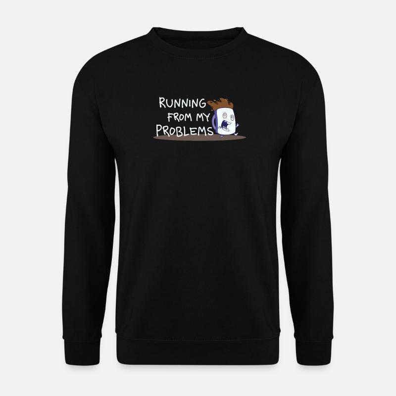 Running from My Problems – Kaffee Cartoon - Unisex Pullover - Schwarz